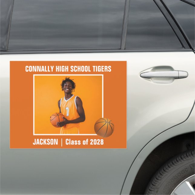 Orange High School Basketball Player Photo Large Car Magnet (In Situ)