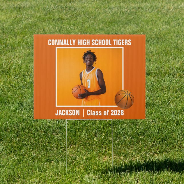Orange High School Basketball Player Photo Yard Sign (Insitu)