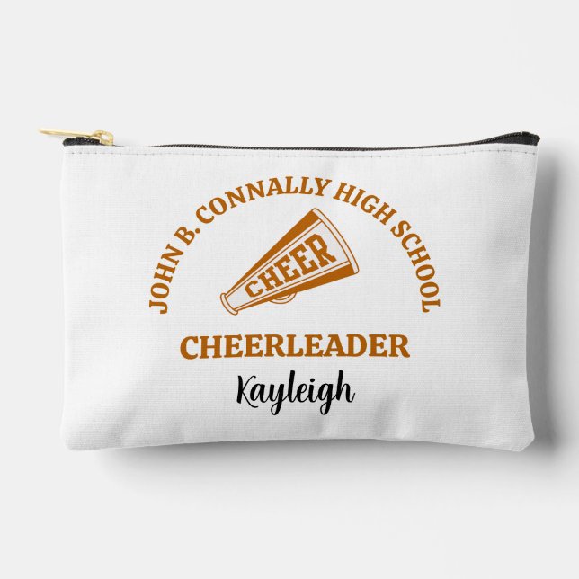 Orange High School Cheerleader Personalized Accessory Pouch (Front)