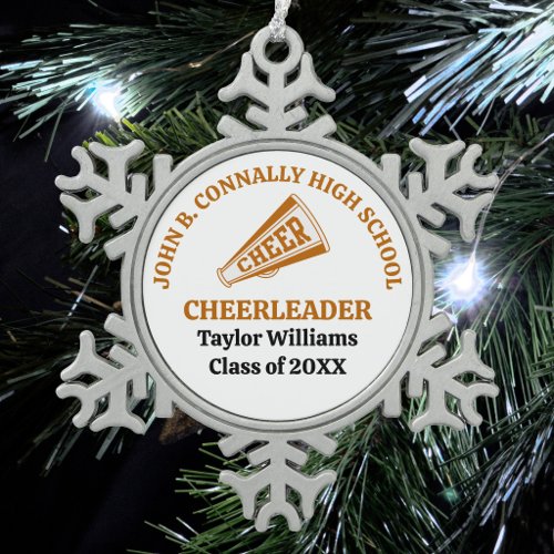 Orange High School Cheerleader Personalized Snowflake Pewter Christmas Ornament