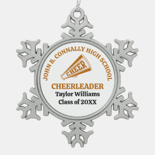 Orange High School Cheerleader Personalized Snowflake Pewter Christmas Ornament