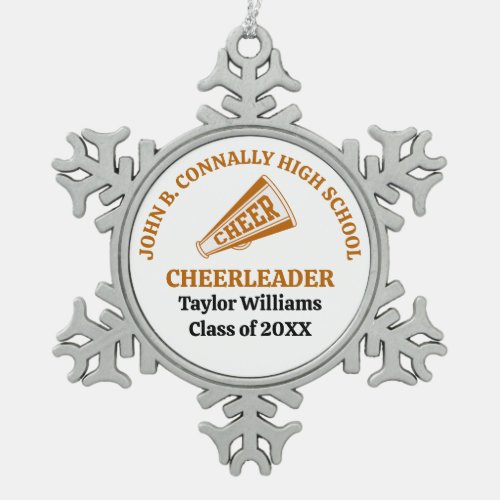 Orange High School Cheerleader Personalized Snowflake Pewter Christmas Ornament