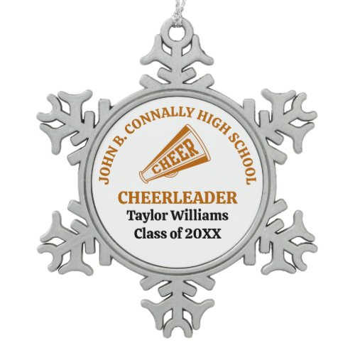 Orange High School Cheerleader Personalized Snowflake Pewter Christmas Ornament