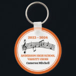 Orange High School Choir Personalized Keychain<br><div class="desc">This cute orange high school choir keychain features the student and chorale name under the musical staff with treble clef and music notes. Customize for a singer,  choir teacher,  or director  for a great graduation keepsake gift.</div>