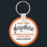 Orange High School Choir Personalized Keychain<br><div class="desc">This cute orange high school choir keychain features the student and chorale name under the musical staff with treble clef and music notes. Customize for a singer,  choir teacher,  or director  for a great graduation keepsake gift.</div>