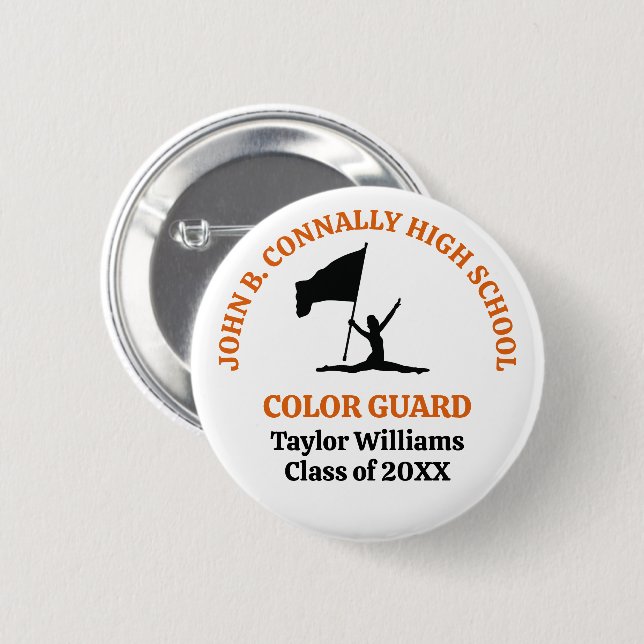 Orange High School Color Guard Personalized Button (Front & Back)