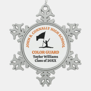 Orange High School Color Guard Personalized Snowflake Pewter Christmas Ornament