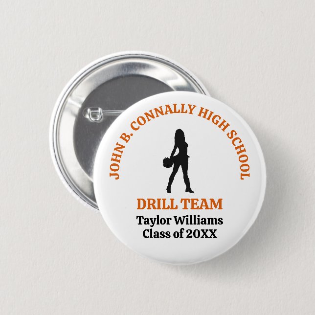 Orange High School Drill Team Dancer Personalized Button (Front & Back)