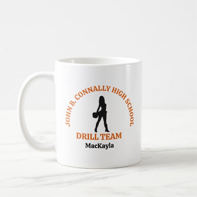 Orange High School Drill Team Dancer Personalized Coffee Mug (Left)