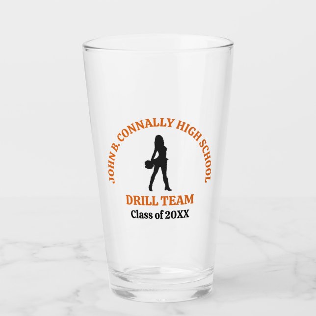 Orange High School Drill Team Dancer Personalized Glass (Front)