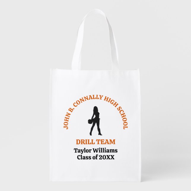 Orange High School Drill Team Dancer Personalized Grocery Bag (Front)