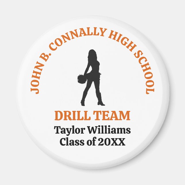 Orange High School Drill Team Dancer Personalized Magnet (Front)