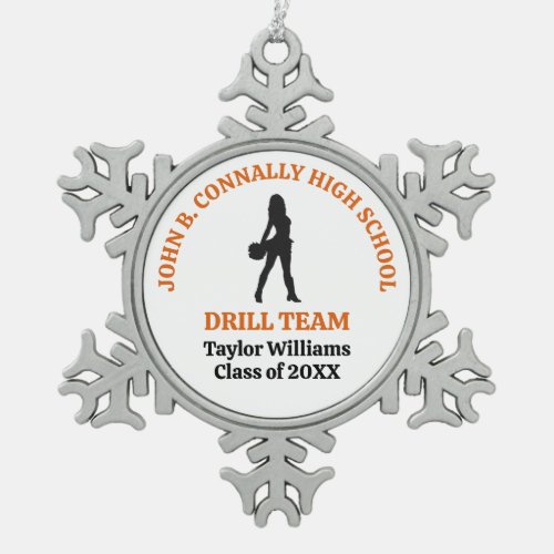 Orange High School Drill Team Dancer Personalized Snowflake Pewter Christmas Ornament