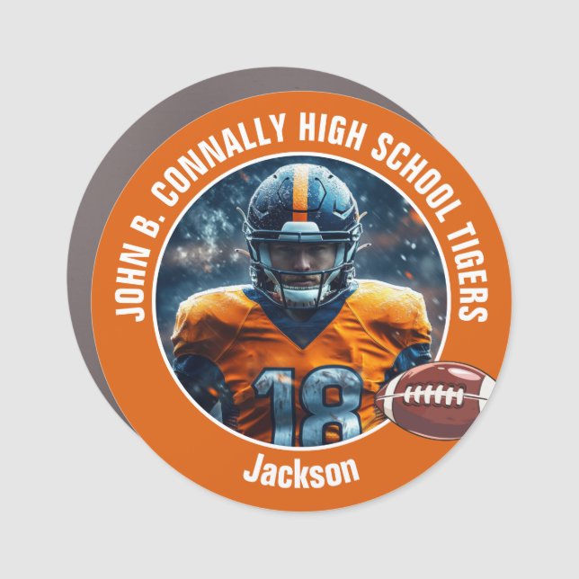 Orange High School Football Player Photo Car Magnet (Front)