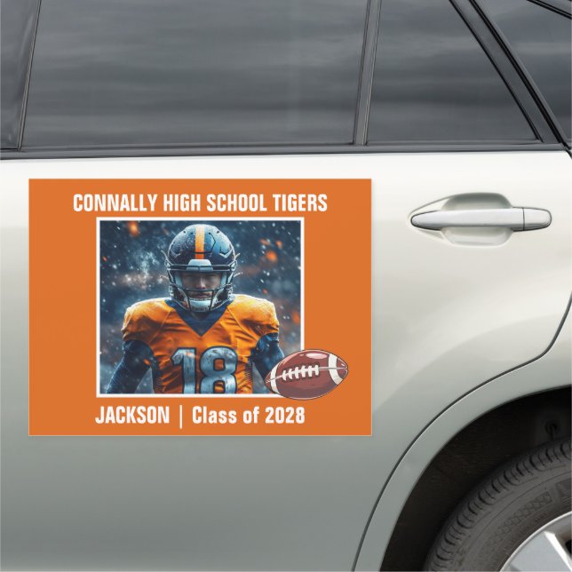 Orange High School Football Player Photo Large Car Magnet (In Situ)