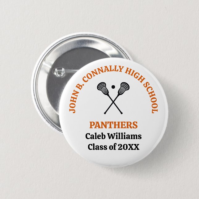 Orange High School Lacrosse Team Personalized Button (Front & Back)