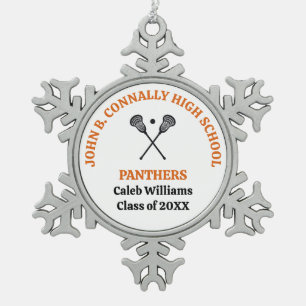 Orange High School Lacrosse Team Personalized Snowflake Pewter Christmas Ornament