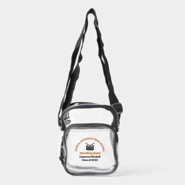 Orange High School Marching Band Personalized Clear Crossbody Bag (Front)