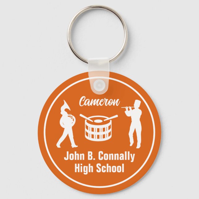 Orange High School Marching Band Personalized Keychain (Front)