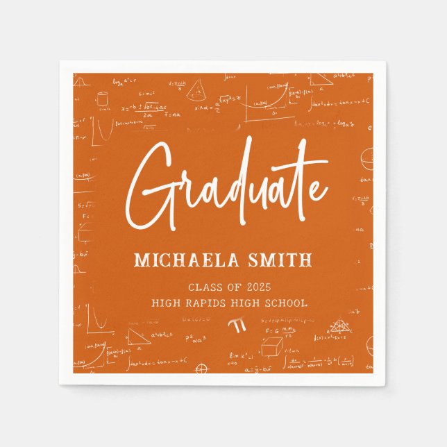 Orange High School Math Graduate Party Napkins (Front)