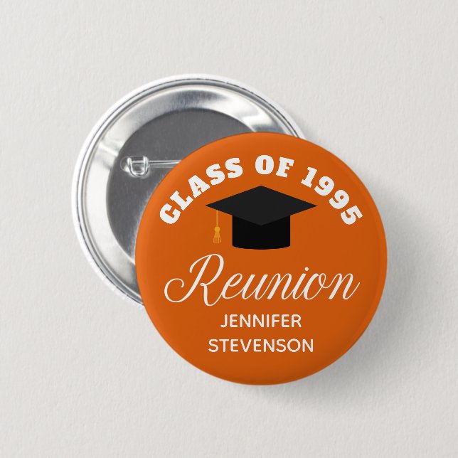Orange High School Reunion Personalized Name Tag Button (Front & Back)