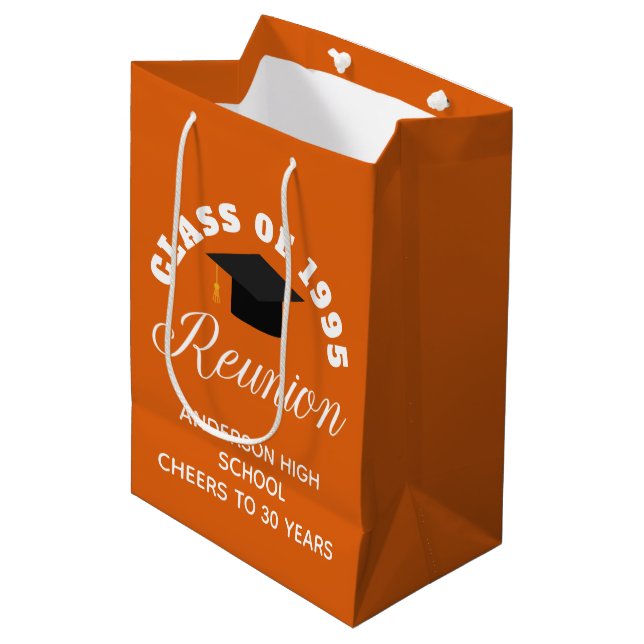 Orange High School Reunion Personalized Party Medium Gift Bag (Front Angled)
