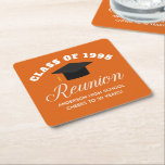 Orange High School Reunion Personalized Party Square Paper Coaster<br><div class="desc">A classy custom class reunion party paper coaster in orange and white for a high school,  college,  or university. Customize with your school name and graduating class under the elegant calligraphy for great personalized alumni celebration decor.</div>