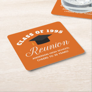 Orange High School Reunion Personalized Party Square Paper Coaster