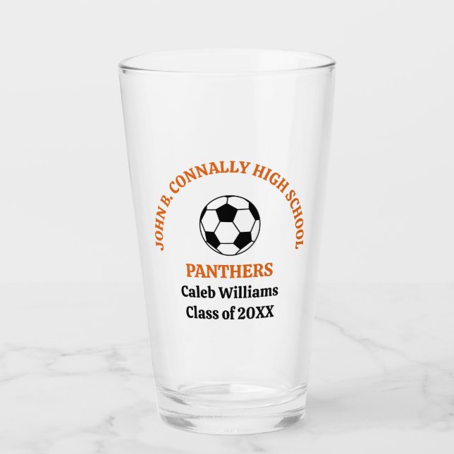 Orange High School Soccer Team Personalized Glass (Front)