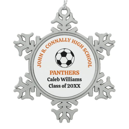 Orange High School Soccer Team Personalized Snowflake Pewter Christmas Ornament