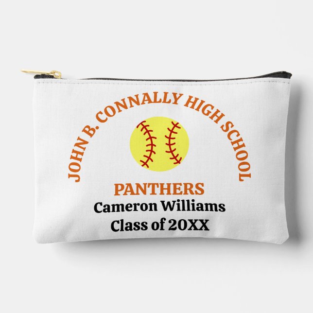 Orange High School Softball Player Personalized Accessory Pouch (Front)