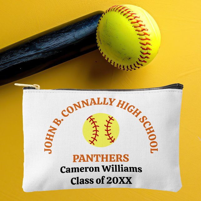 Orange High School Softball Player Personalized Accessory Pouch (Creator Uploaded)