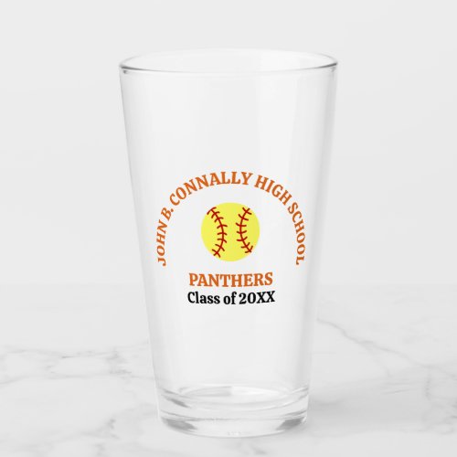 Orange High School Softball Player Personalized Glass