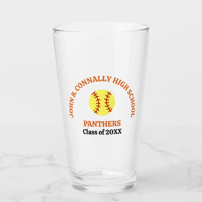 Orange High School Softball Player Personalized Glass (Front)