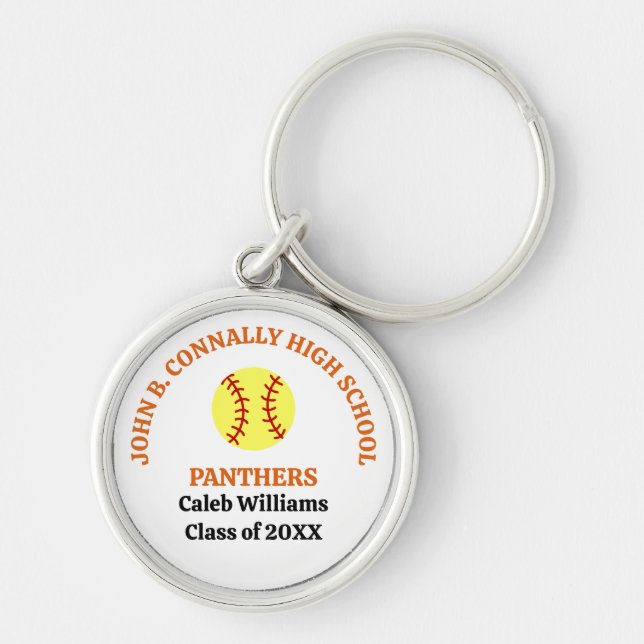 Orange High School Softball Player Personalized Keychain (Front)