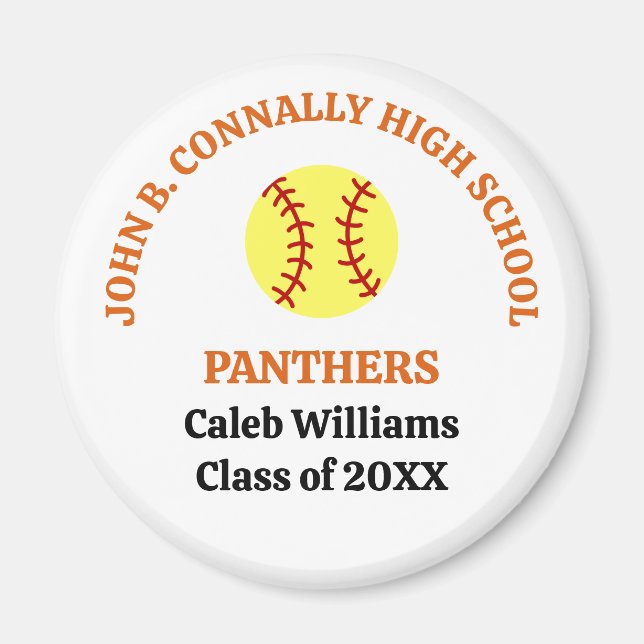 Orange High School Softball Player Personalized Magnet (Front)