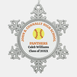 Orange High School Softball Player Personalized Snowflake Pewter Christmas Ornament