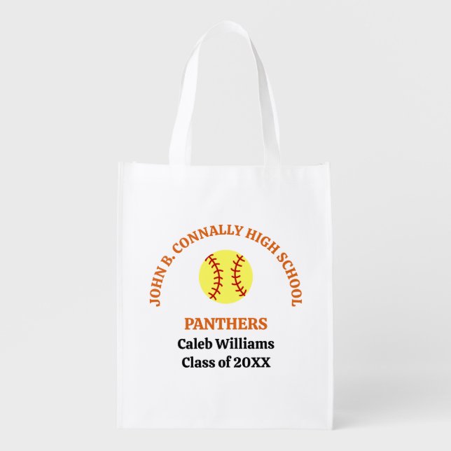 Orange High School Softball Team Personalized Grocery Bag (Front)