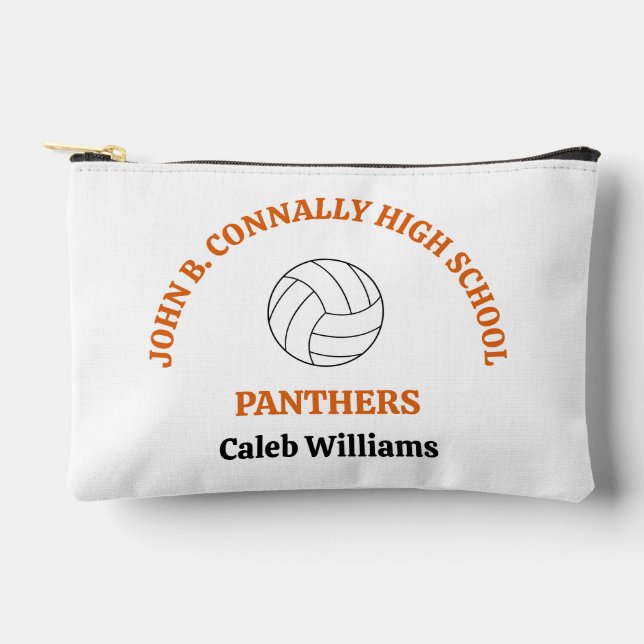 Orange High School Volleyball Player Personalized Accessory Pouch (Front)