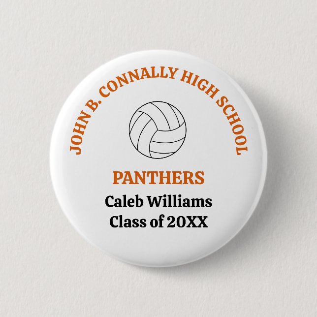 Orange High School Volleyball Player Personalized Button (Front)