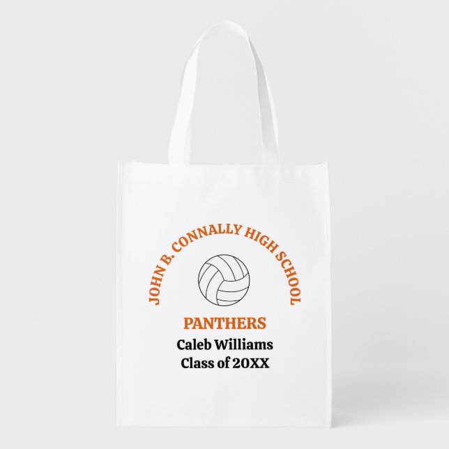 Orange High School Volleyball Player Personalized Grocery Bag (Front)