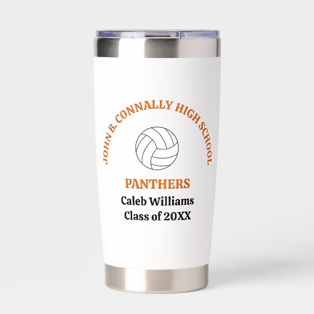 Orange High School Volleyball Player Personalized Insulated Tumbler (Front)