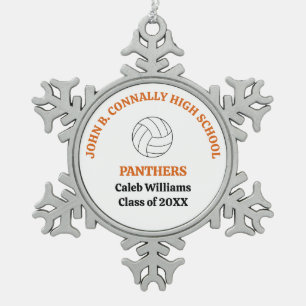 Orange High School Volleyball Player Personalized Snowflake Pewter Christmas Ornament