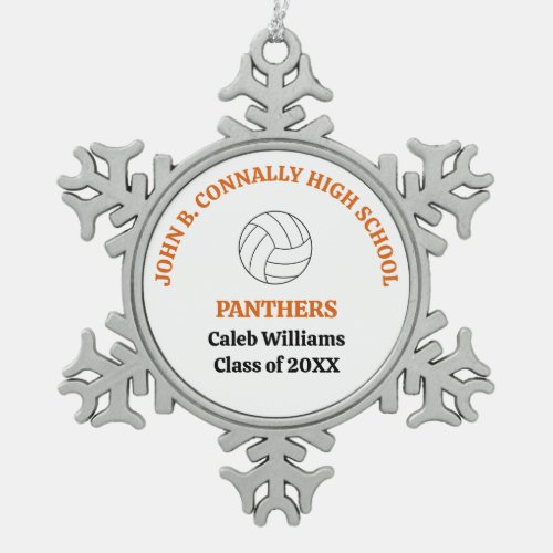 Orange High School Volleyball Player Personalized Snowflake Pewter Christmas Ornament