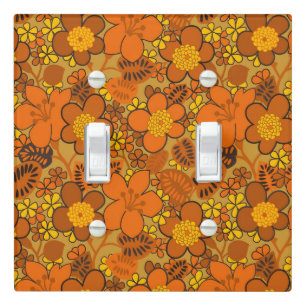 Orange Hippy Flower Pattern, Retro Light Switch Cover