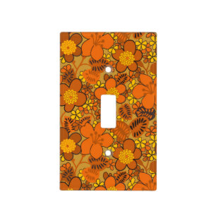 Orange Hippy Flower Pattern, Retro Light Switch Cover