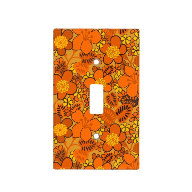 Orange Hippy Flower Pattern, Retro Light Switch Cover (Front)