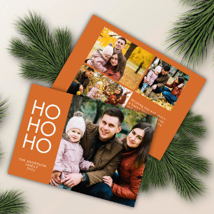 Orange "HO HO HO" Photo Collage Christmas Holiday Card