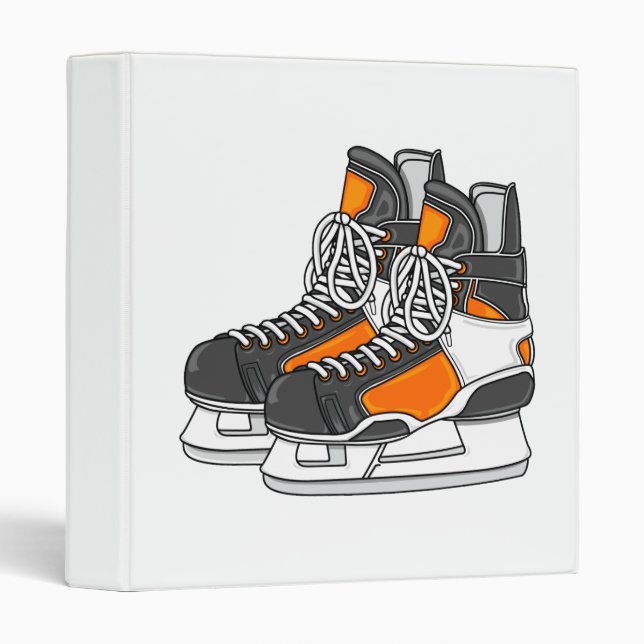 Orange Hockey Skates 3 Ring Binder (Front/Spine)
