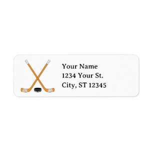 Orange Hockey Sticks and Puck Return Address Label